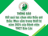 THÔNG BÁO Kết quả lựa chọn nhà thầu gói thầu:...
